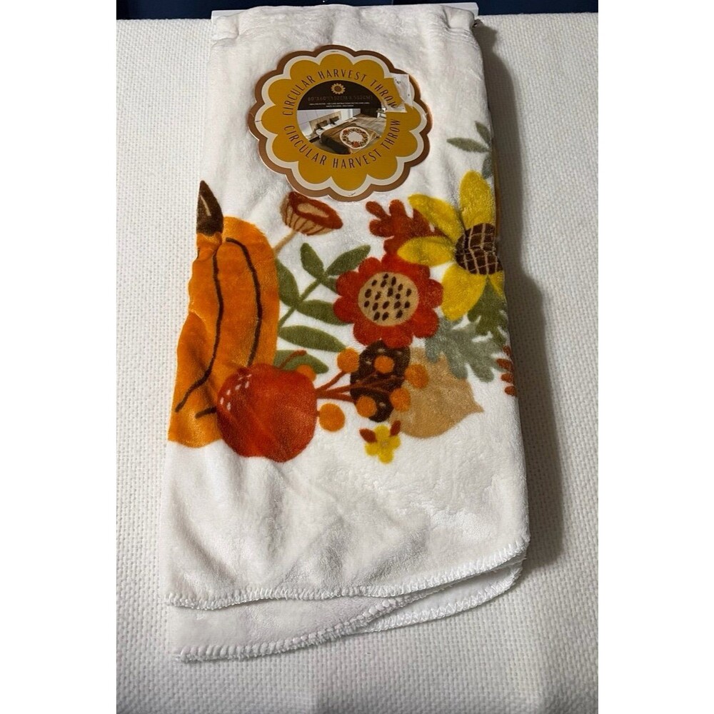 NWT Circular Harvest Throw Blanket 60” x 60” Pumpkin Sunflower Fall Autumn Plush